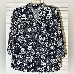 Carole Little 100% Linen Long Sleeve Floral Blouse Size 1X